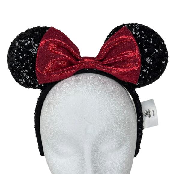 Disney Parks Minnie Mouse Classic Red Bow Black Ears Sequin Headband NWT - Picture 5 of 7